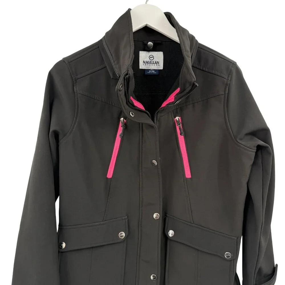 Magellan Outdoors girls jacket size XL 16 black neoprene stretch pockets